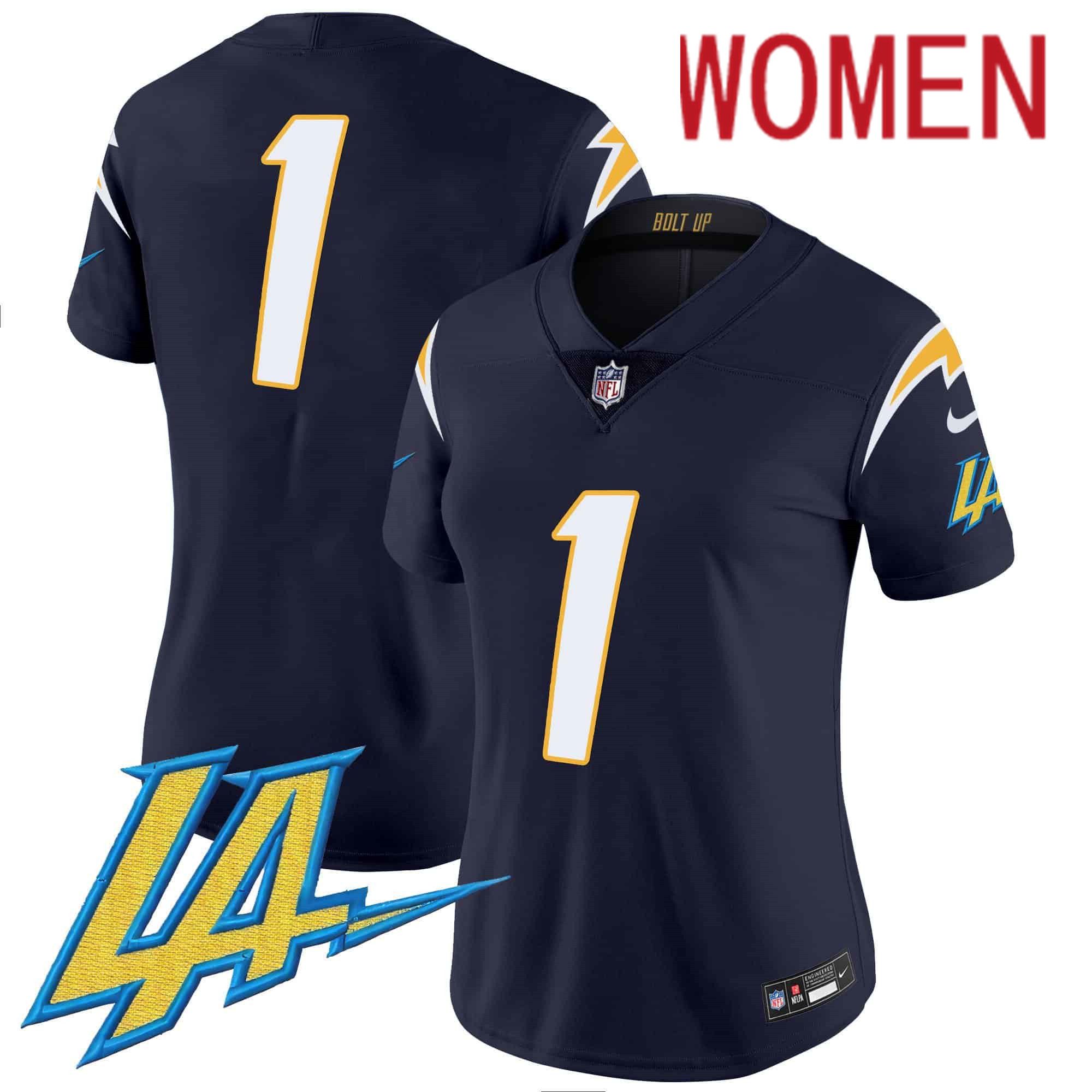 Women Los Angeles Chargers #1 No Name Drak Blue 2024 Nike Vapor Limited NFL Jersey style 1->customized nfl jersey->Custom Jersey